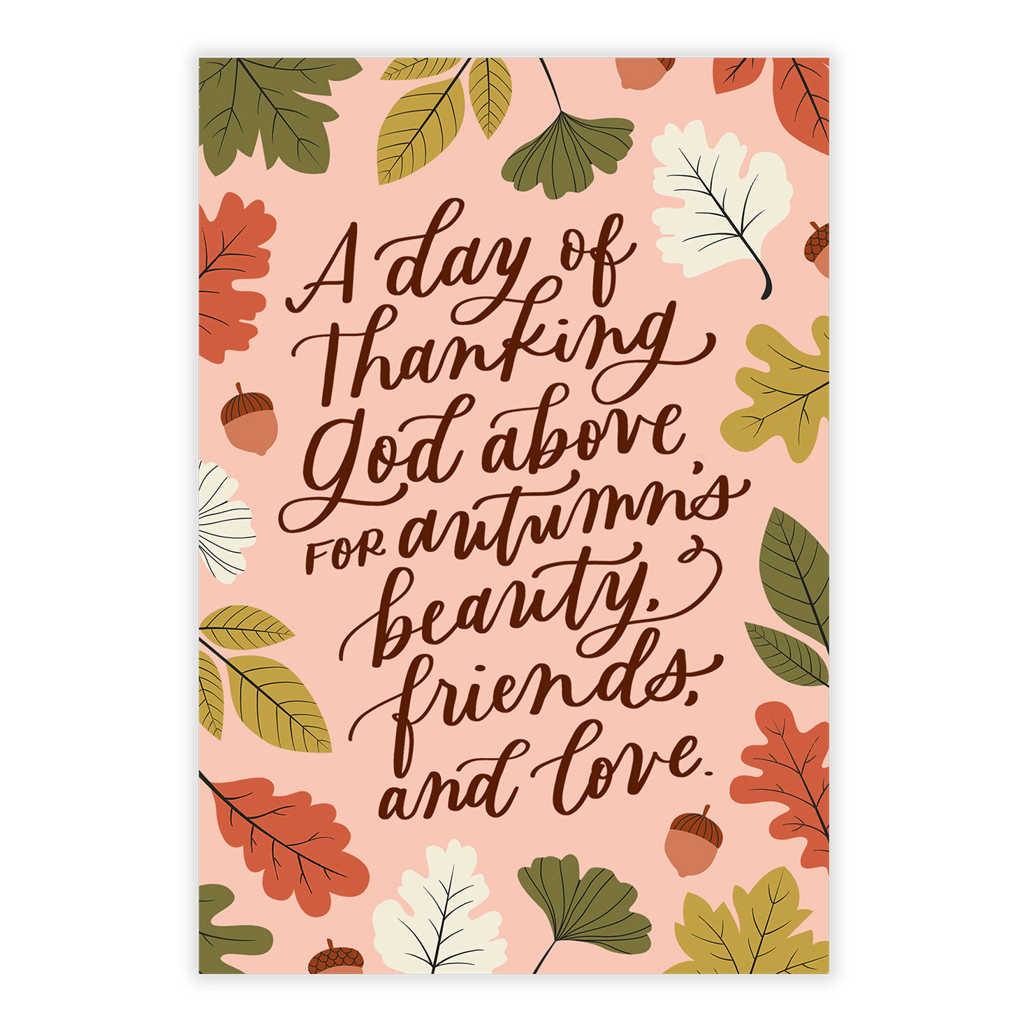 Leaf Acorn Drawings Personalized Thanksgiving Card  image number 2