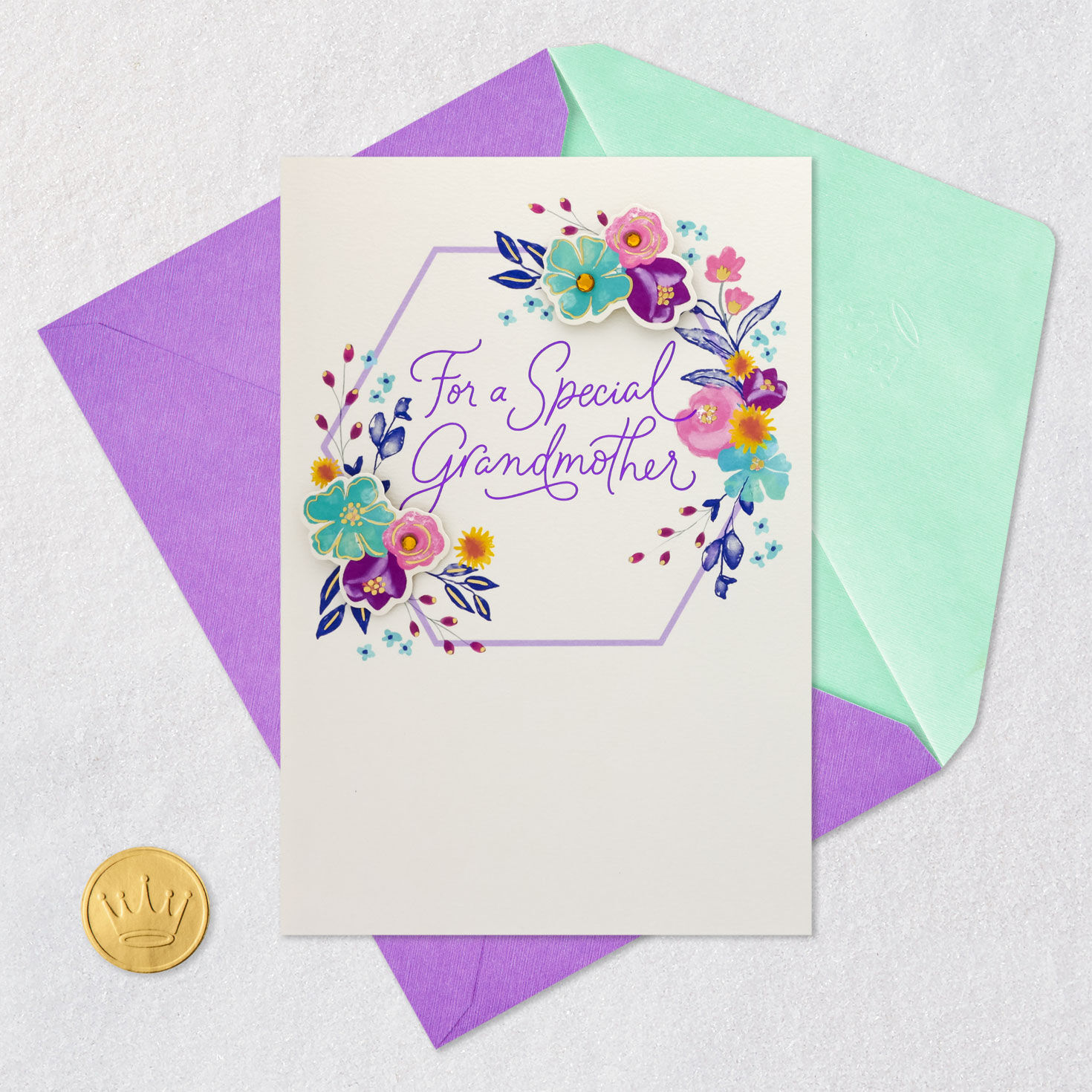 Spring Flowers Birthday Card for Grandmother Card Front with Envelope and Gold Seal image number 6