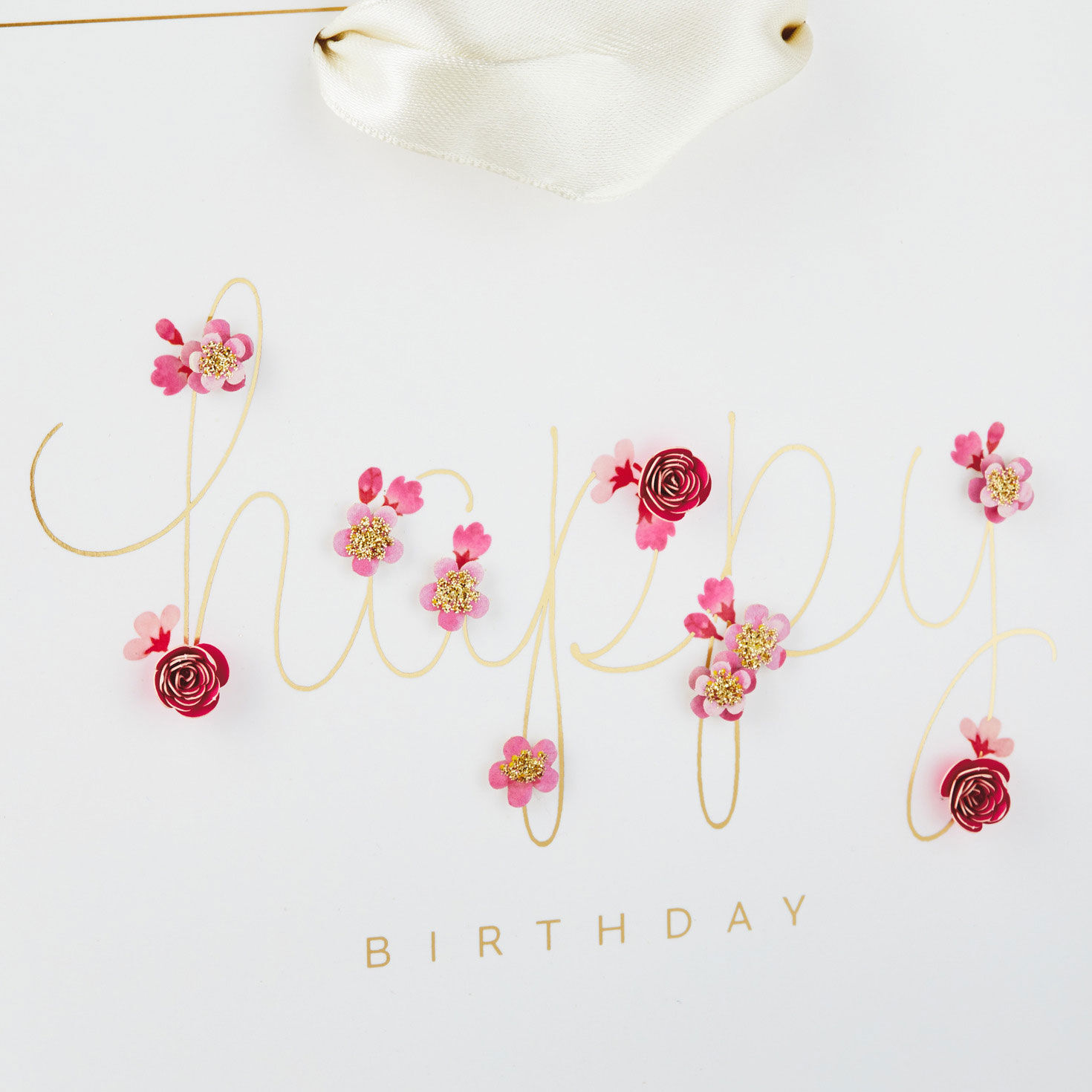 Medium Square Happy Birthday Gift Bag With 3D Flowers upclose view image number 4