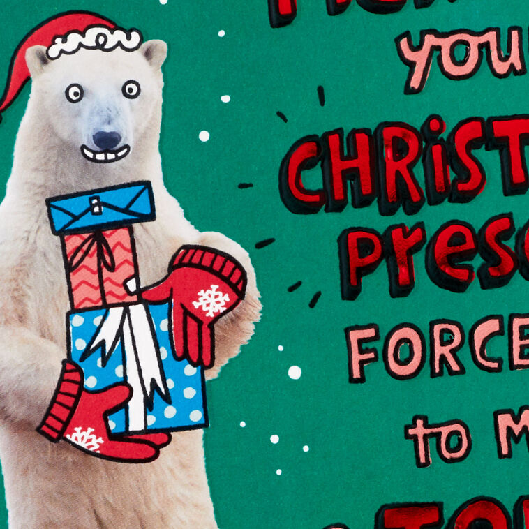 Nose-Picking Polar Bear Funny Pop-Up Christmas Card Card Front Detail image number 4