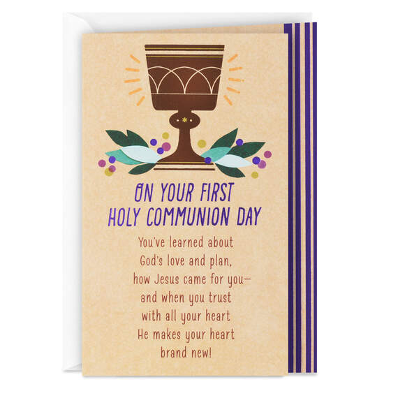 Happy Heart Religious First Communion Card, , large image number 1