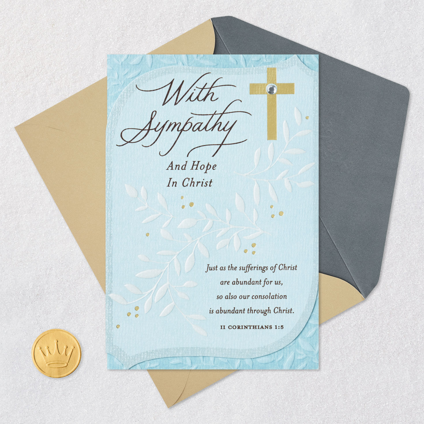 Vines on Gray Religious Sympathy Card Card Front with Envelope and Gold Seal image number 5