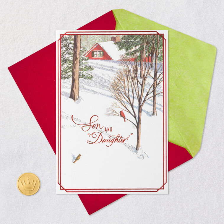 Cardinals in Snow Son and Daughter-in-Law Christmas Card Card Front with Envelope and Gold Seal image number 5
