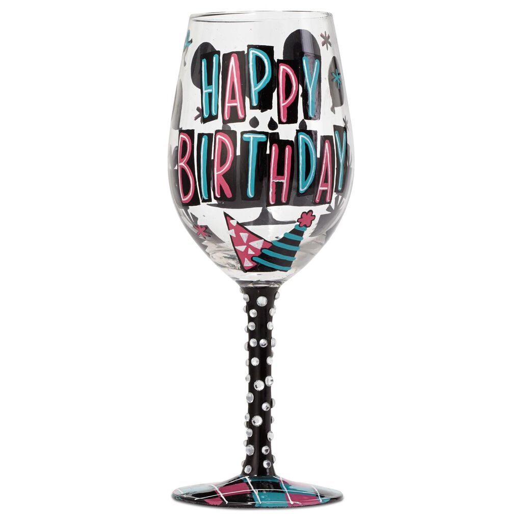 Lolita Happy Birthday Handpainted Wine Glass 15 Oz Wine