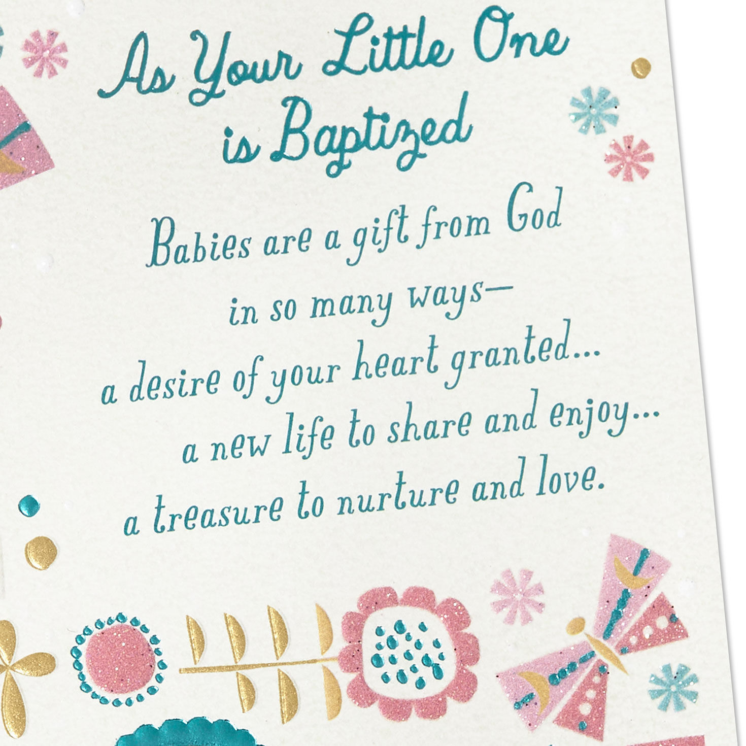 Pink Flower Motif Baptism Card for Baby Girl Card Front Detail image number 5