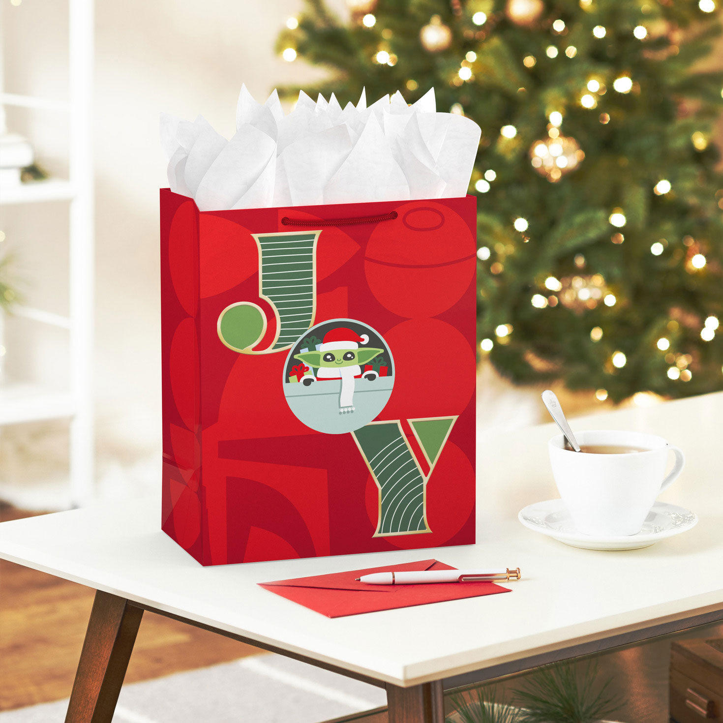 Grogu in Joy Lettering Large Christmas Gift Bag in use image number 2