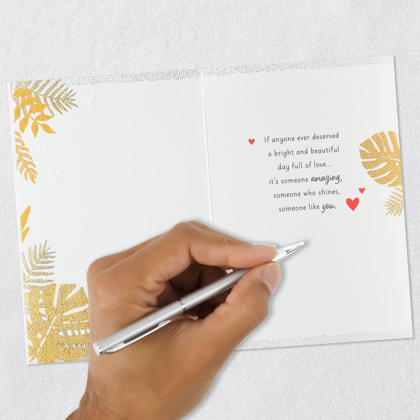 Red Heart and Tropical Leaves Valentine's Card Signing card image number 6