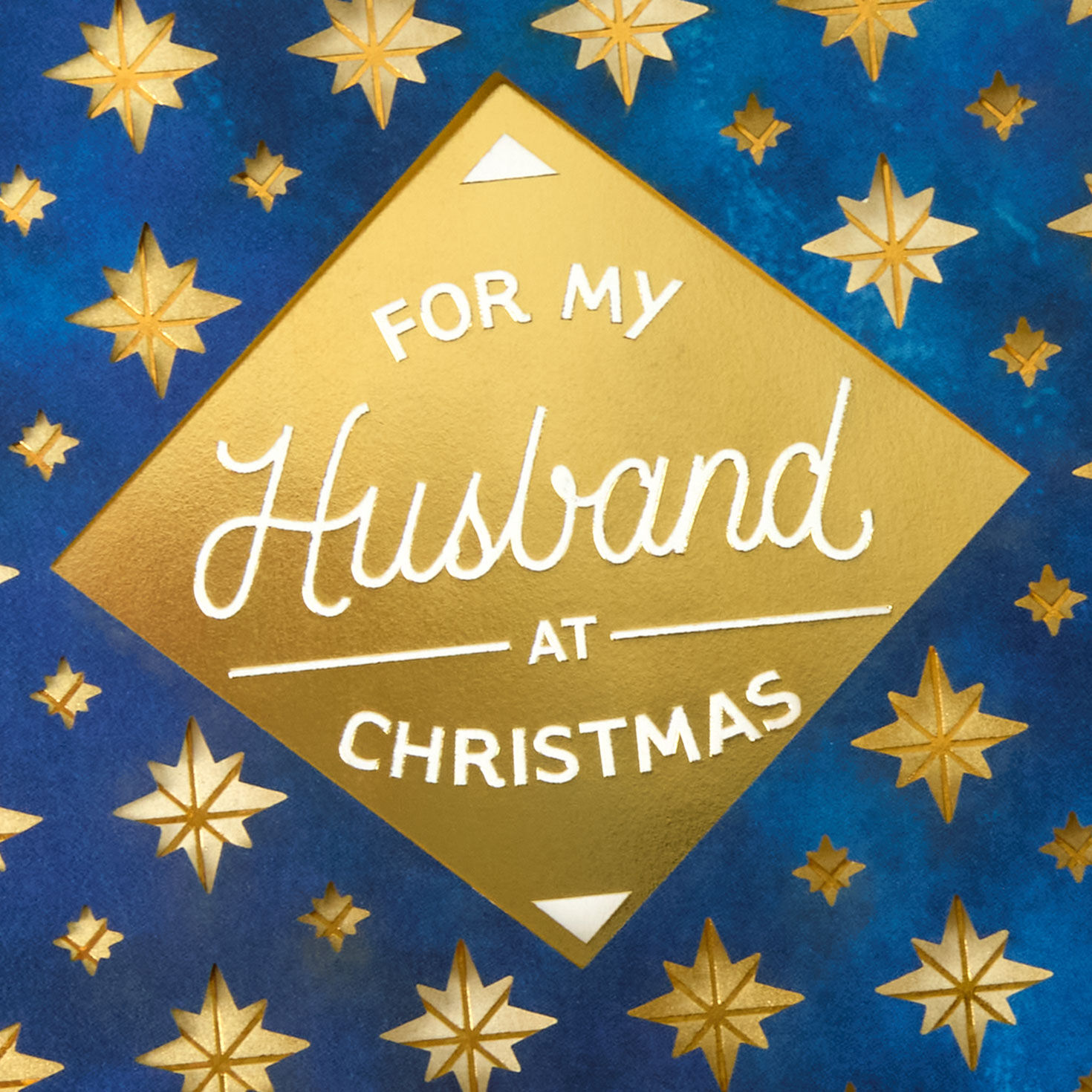 Gold Stars on Blue Christmas Card Card Front Detail image number 5
