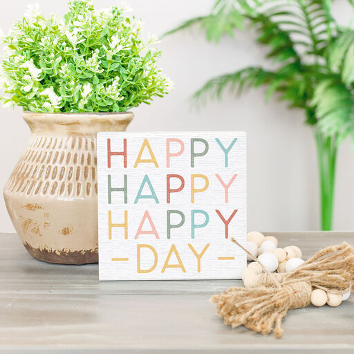 Happy Happy Wood Quote Sign, 5.25x5.25, 