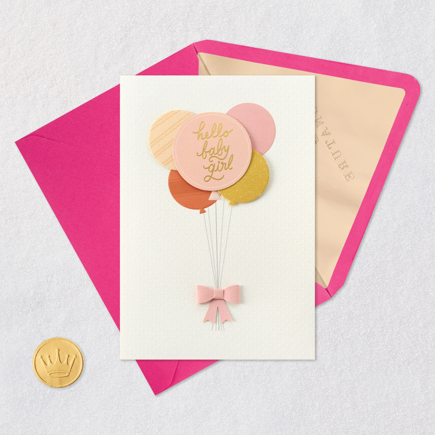 Pink and Coral Balloon Bouquet Baby Girl Card  image number 5