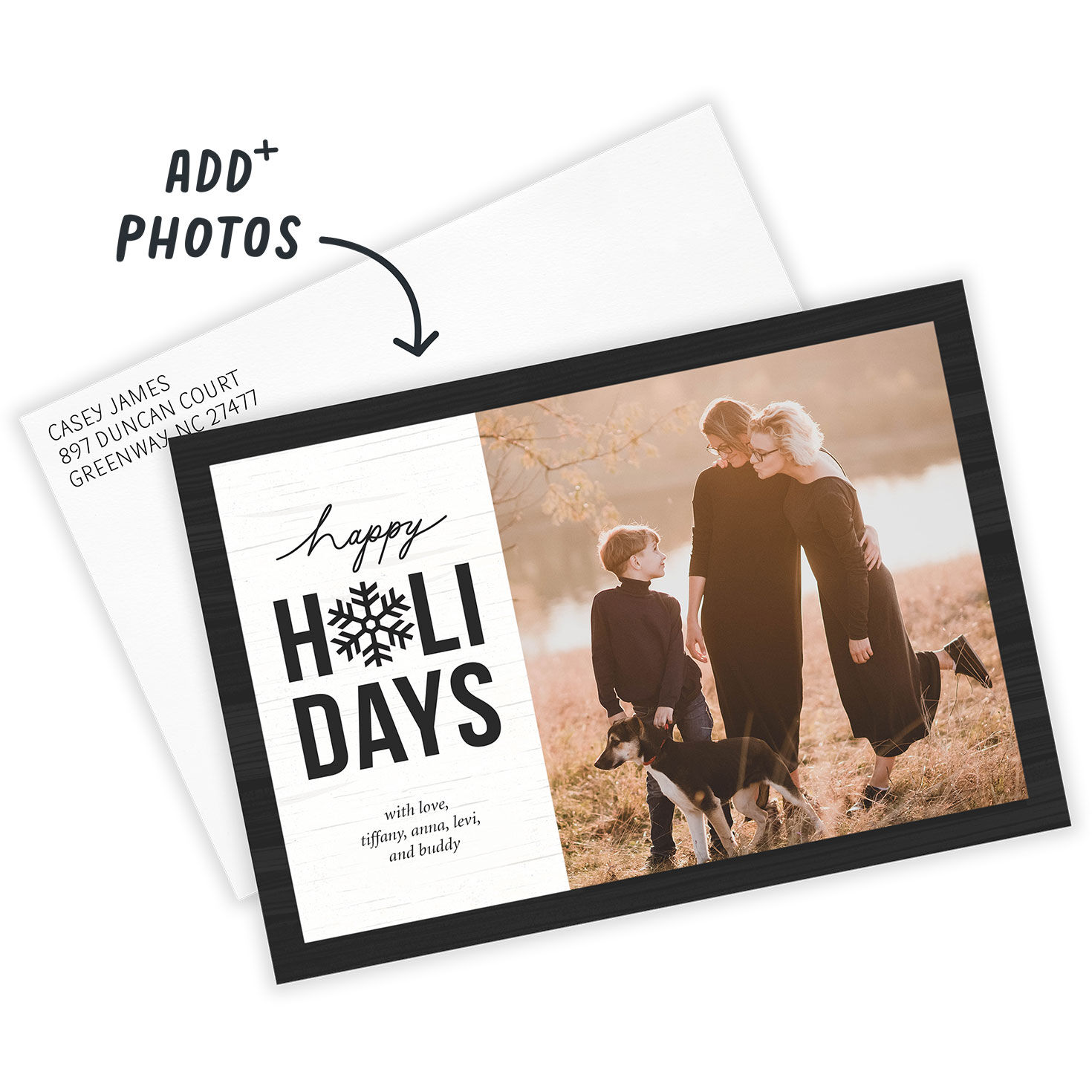 Rustic White and Black Flat Holiday Photo Card, , large image number 2