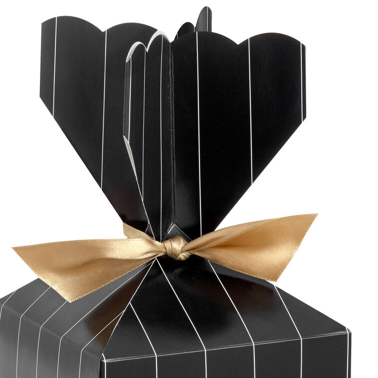 Gold Pinstripe on Black Vertical Treat Box With Tie  image number 4