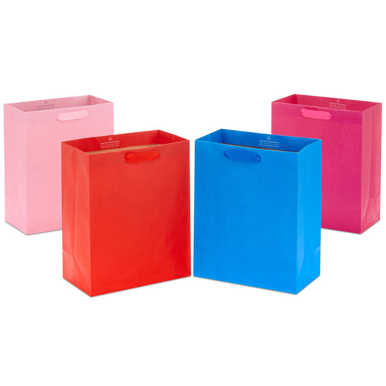 9.6" Assorted Solid Colors 4-Pack Medium Gift Bags, , large image number 1