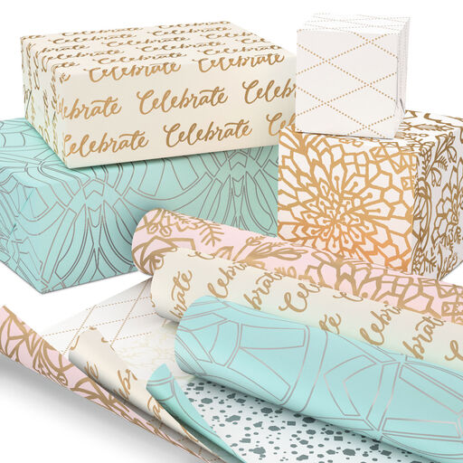 Pretty Pastels 3-Pack Reversible Wrapping Paper, 75 sq. ft. total, 