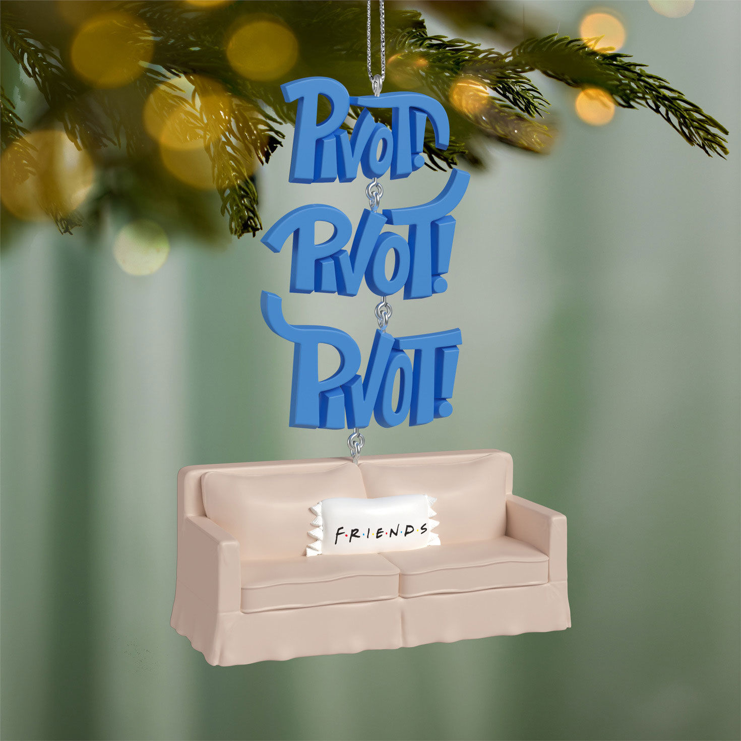 Friends Pivot Couch Keepsake Ornament hanging on tree image number 2