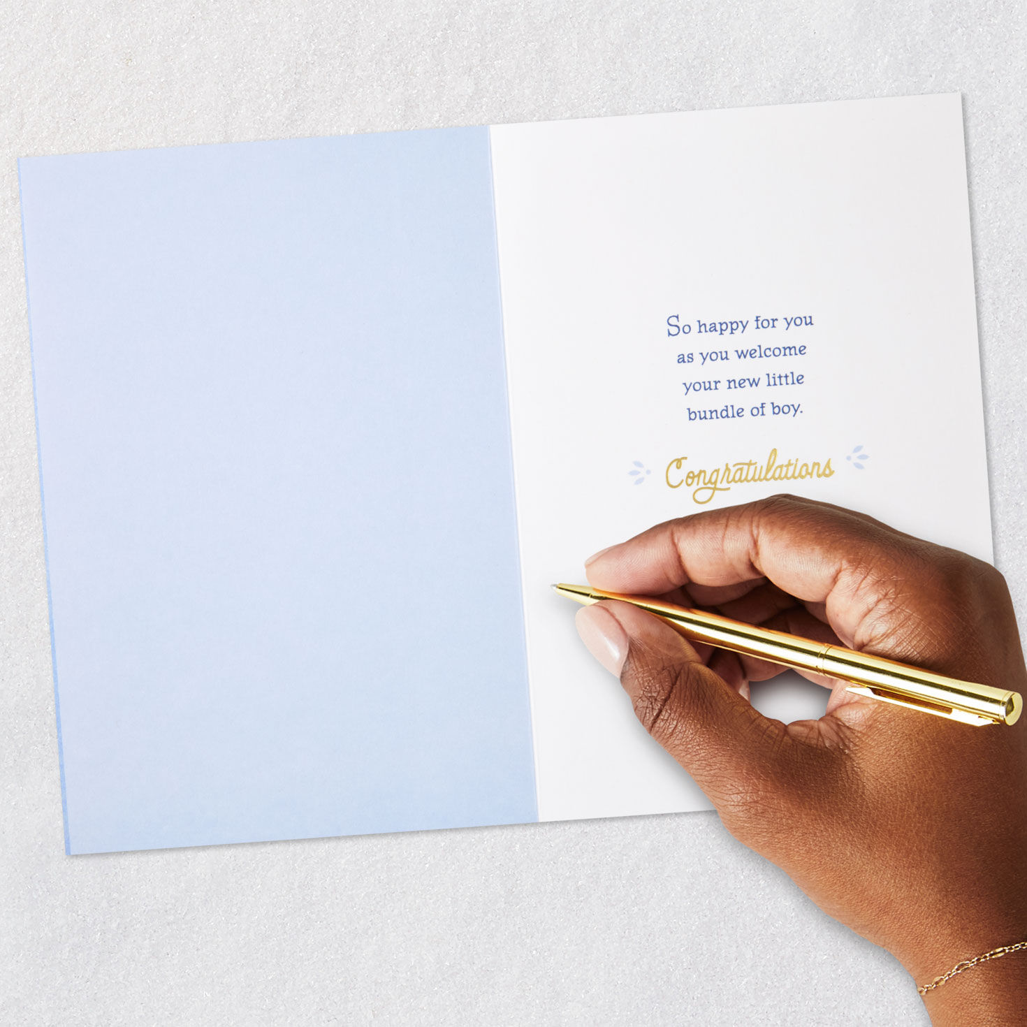 Blue and White Stripes New Baby Boy Congrats Card Signing card image number 6