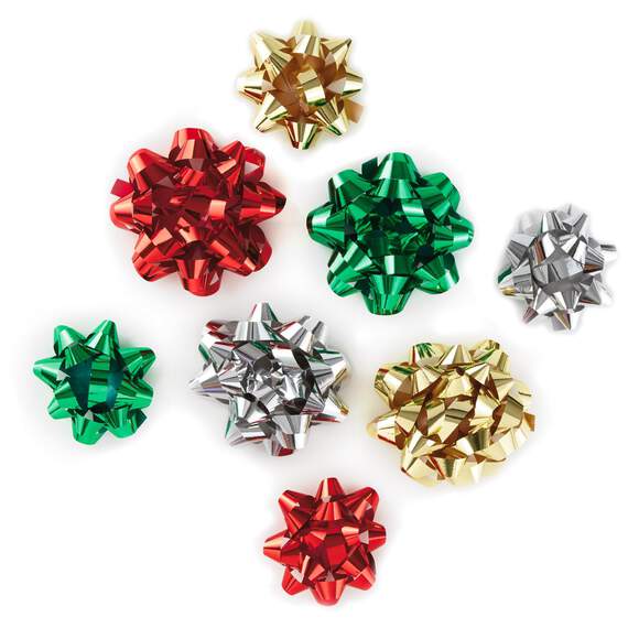 Assorted Metallic Ribbon Christmas Gift Bows, Pack of 8
