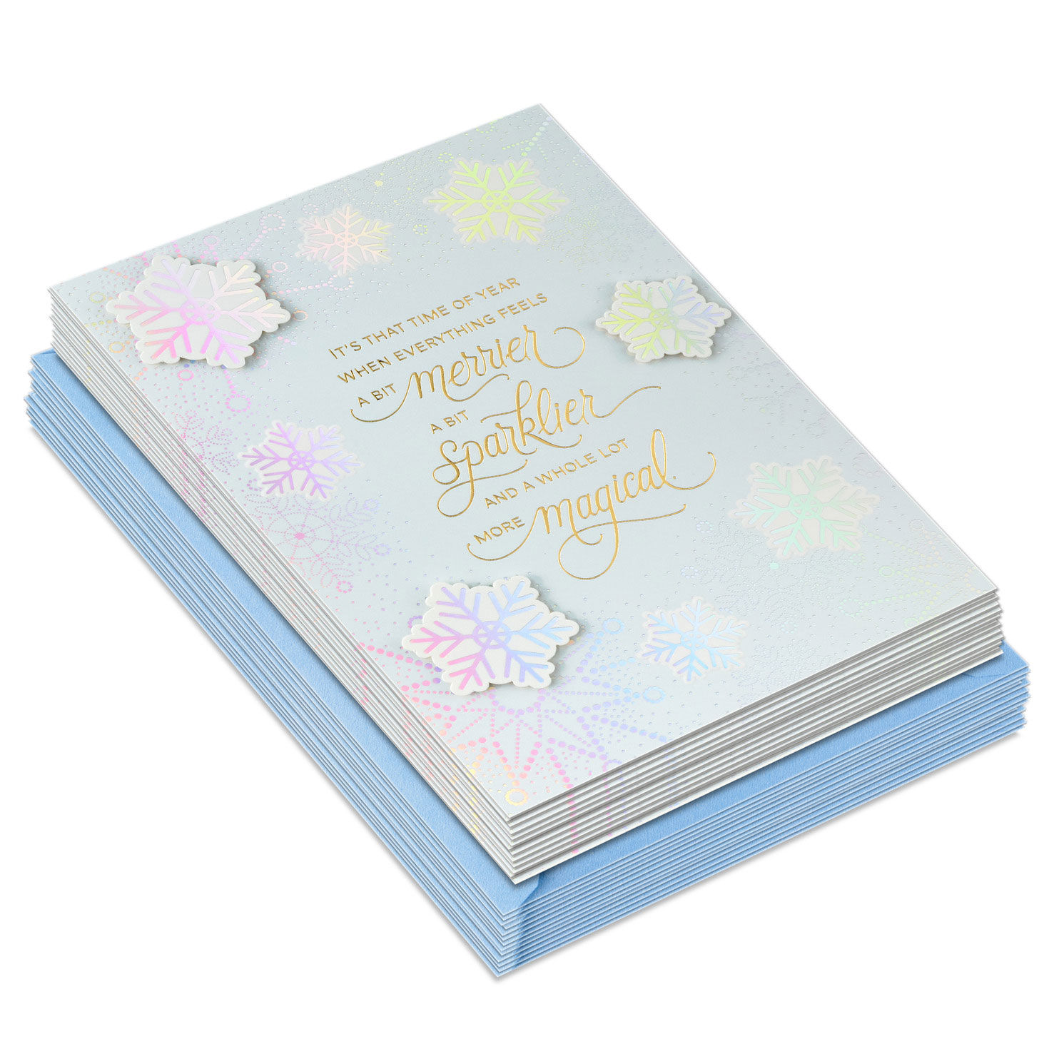 Snowflakes on Light Blue Boxed Christmas Cards front stacked image number 2