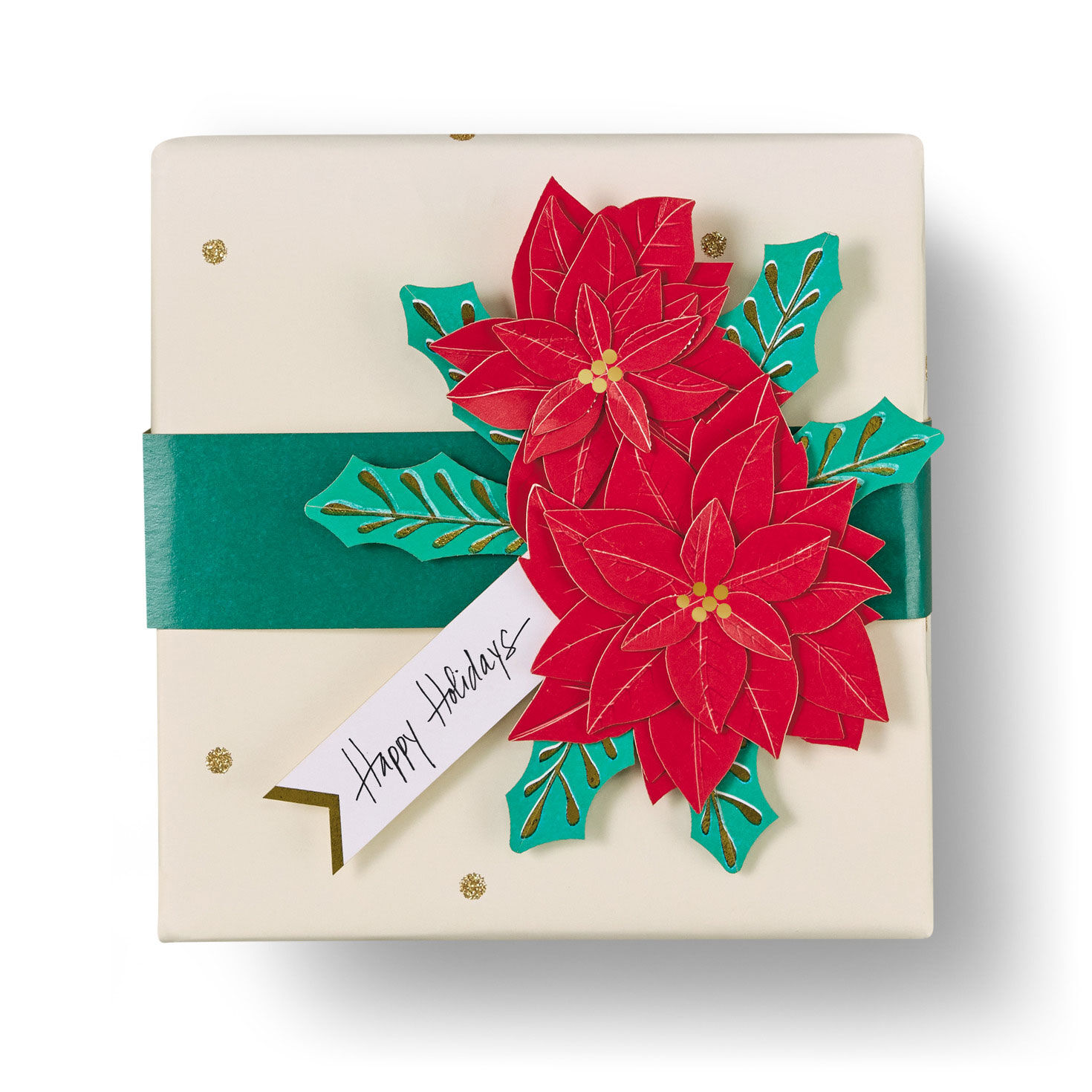Poinsettia with Band and Tag Holiday Wrap Accessory in use on package image number 2
