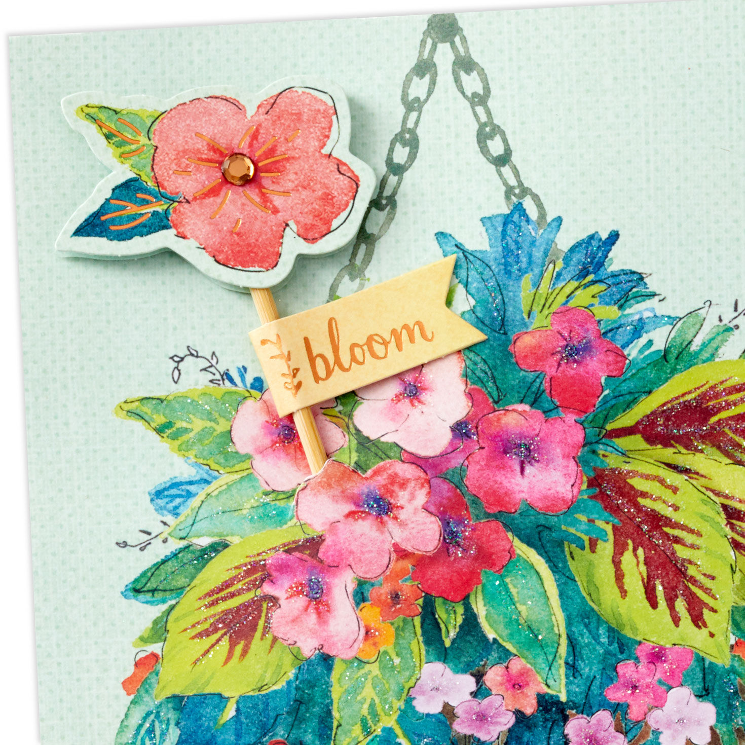 Flower Basket Mother's Day Card With Plant Stake Card Front Detail image number 4