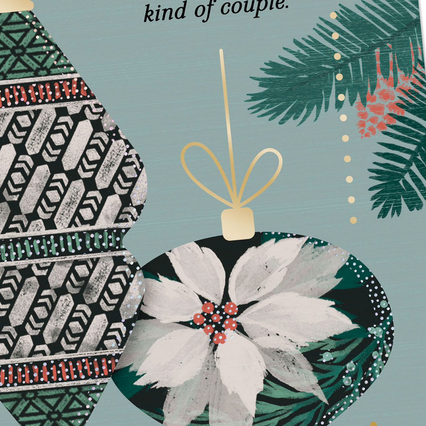 Painted White Poinsettia Ornament Christmas Card for Couple Card Front Detail image number 4