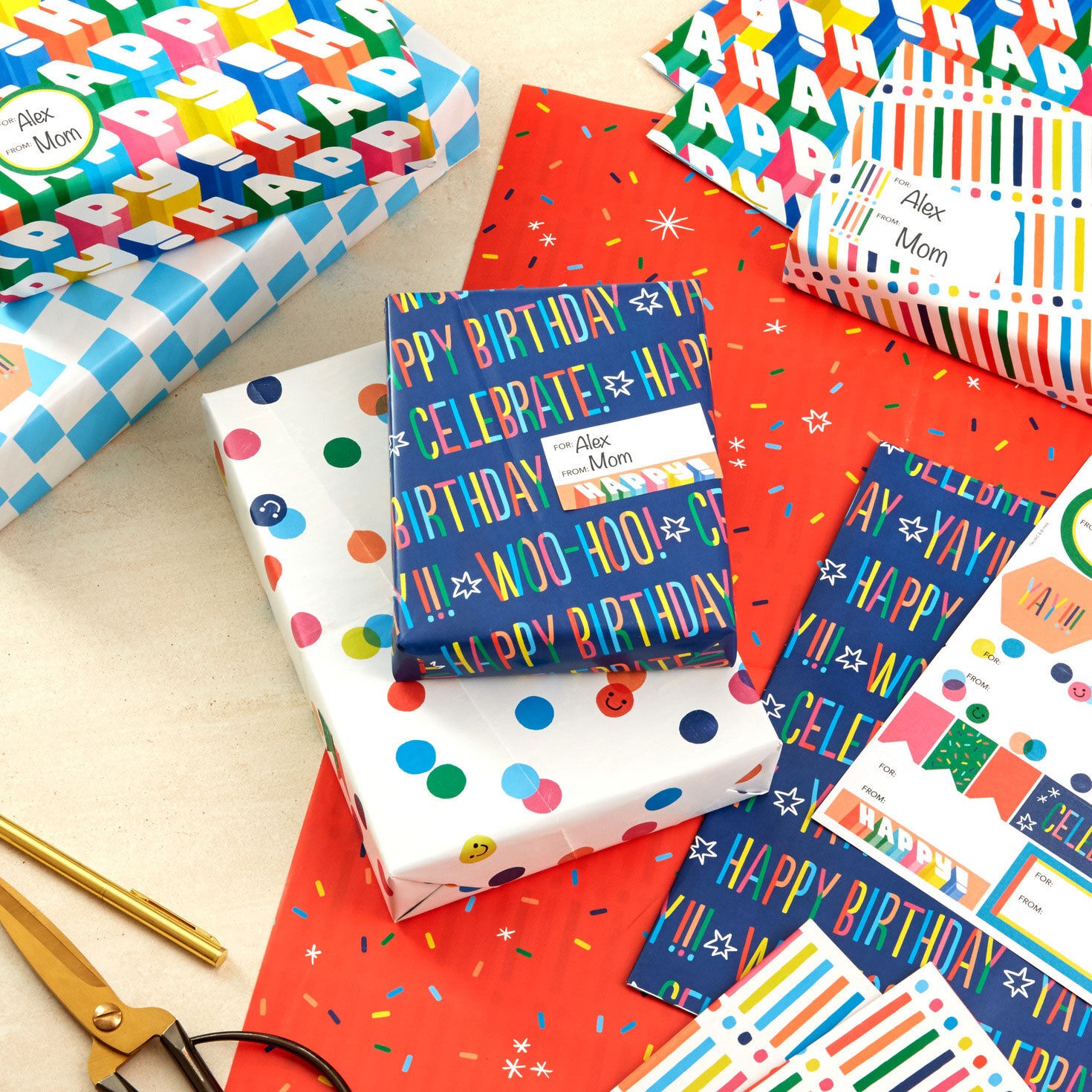 Birthdays and Beyond Reversible Flat Wrapping Paper Assortment With