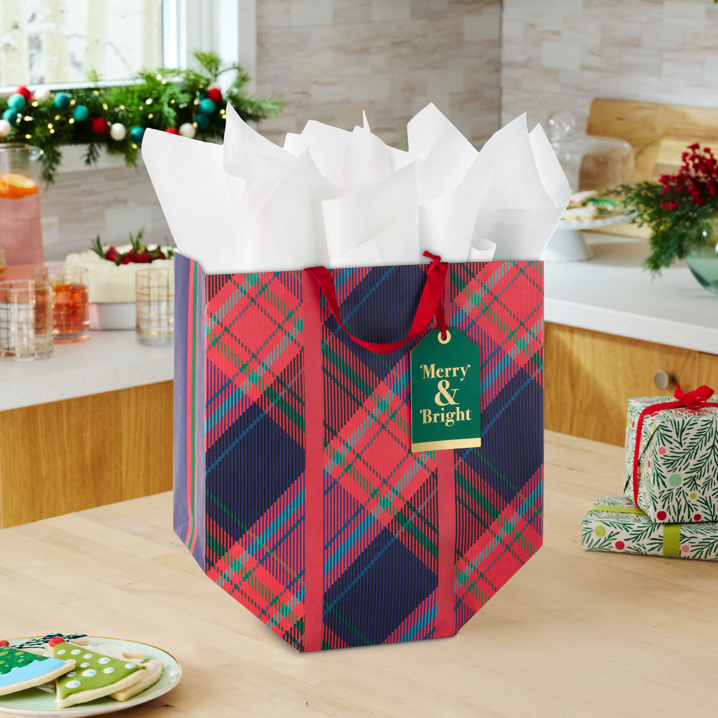 Red Plaid, Merry and Bright XL Holiday Gift Bag in use image number 2