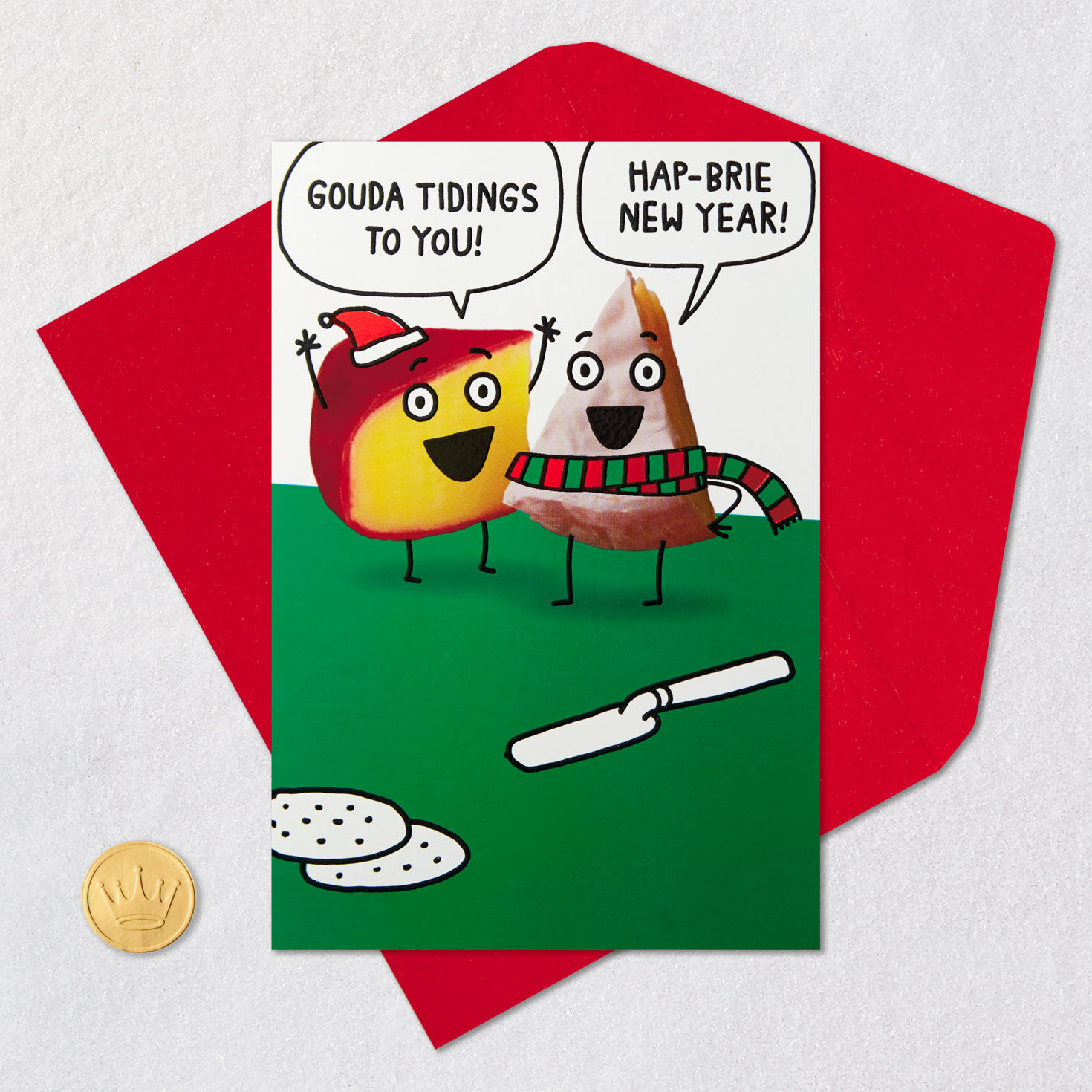 Cartoon Cheese Puns Funny Christmas Card Card Front with Envelope and Gold Seal image number 5