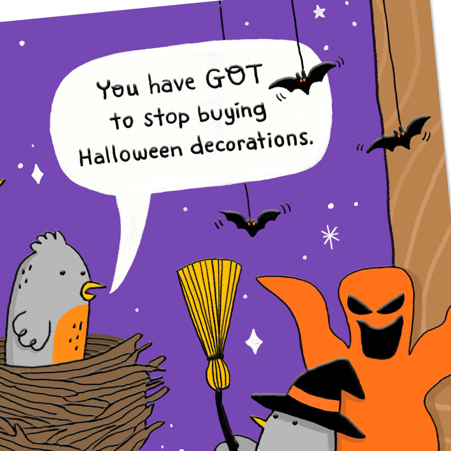 Birds and Pumpkins Funny Halloween Card Card Front Detail image number 4