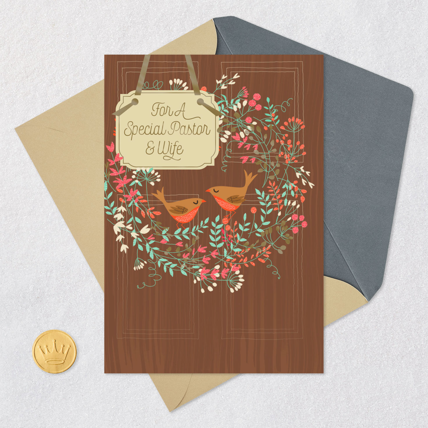 Wreath and Birds Clergy Appreciation Card Card Front with Envelope and Gold Seal image number 6