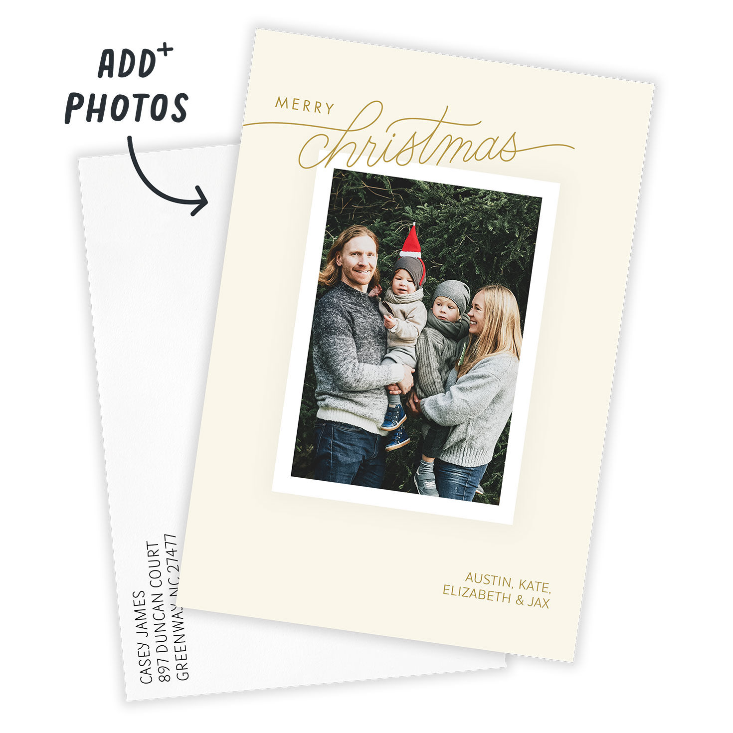 Cream Frame With Gold Christmas Photo Card Card with Envelope indicating personalization image number 2