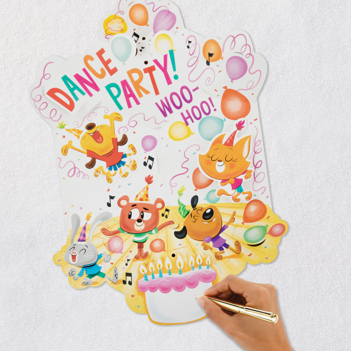 Dance Party Animals Musical Pop-Up Birthday Card for Kids Signing card image number 6