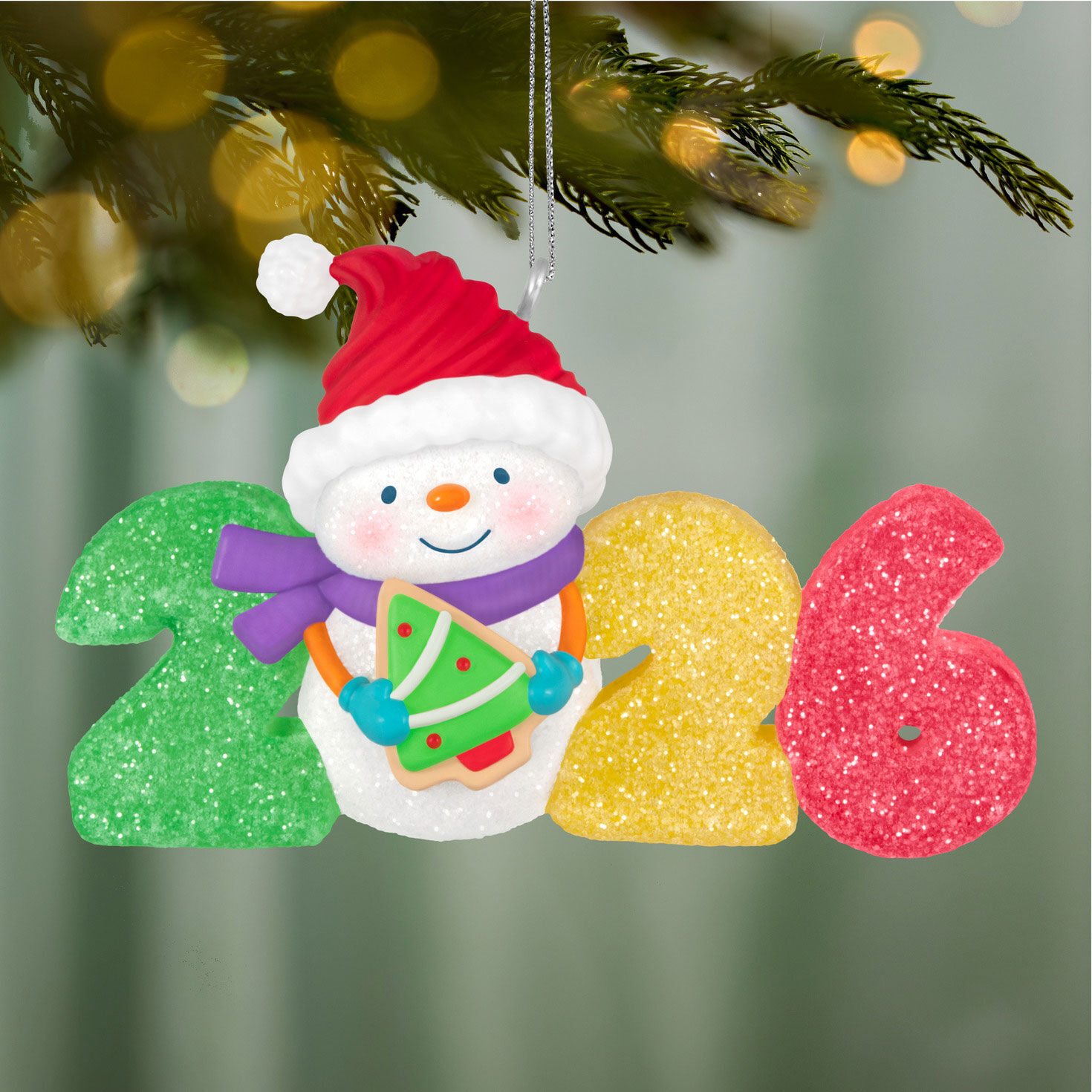 Snowman Gumdrop Numbers 2026 Keepsake Ornament hanging on tree image number 2