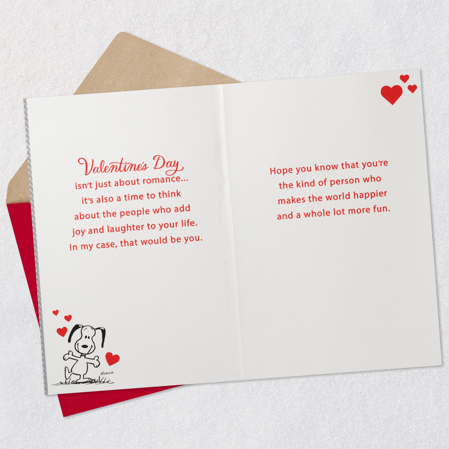 Peanuts&reg; You Add Joy and Laughter to My Life Valentine's Day Card Open card with envelope image number 4
