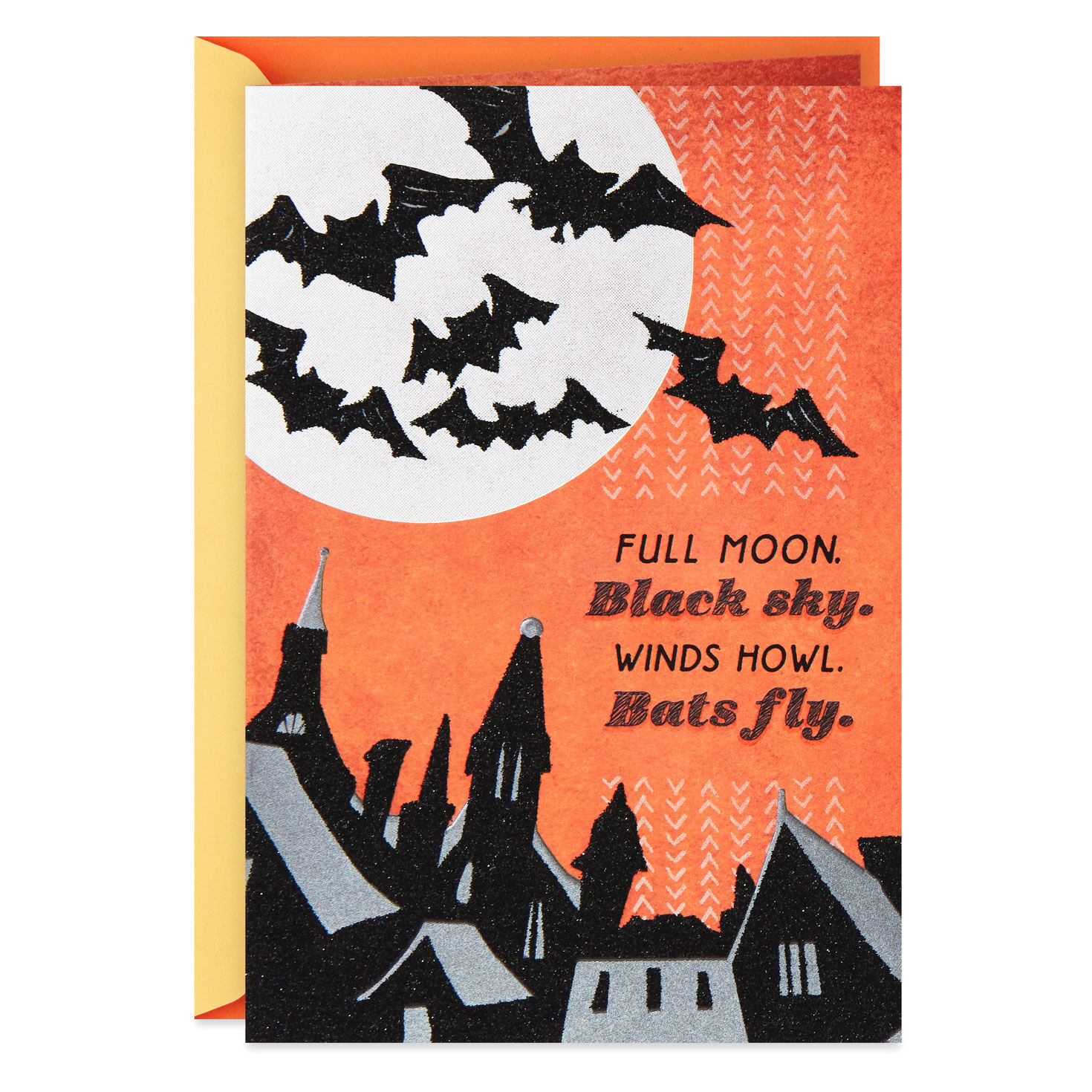 Halloween Lanterns Bats Haunted House Spider GLITTERED Halloween Greeting Card 