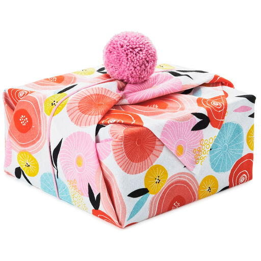26" Modern Floral Fabric Gift Wrap With Elastic Band, 