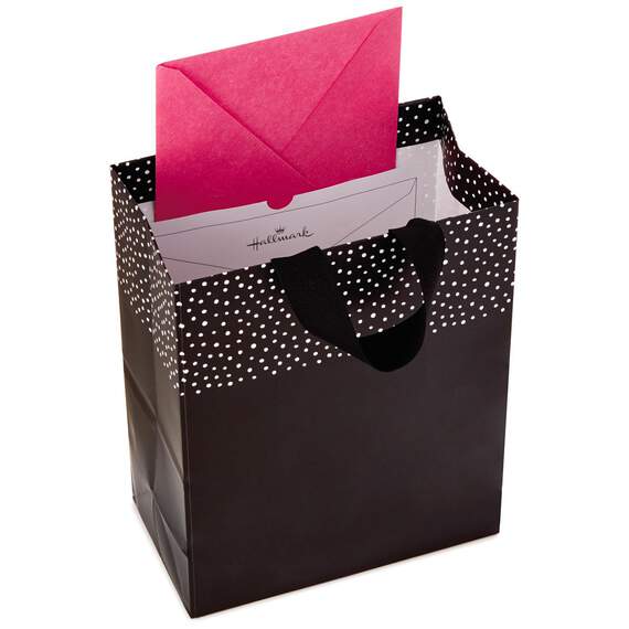 Pink Glitter Bow on Black Medium Gift Bag, 9.5", , large image number 2
