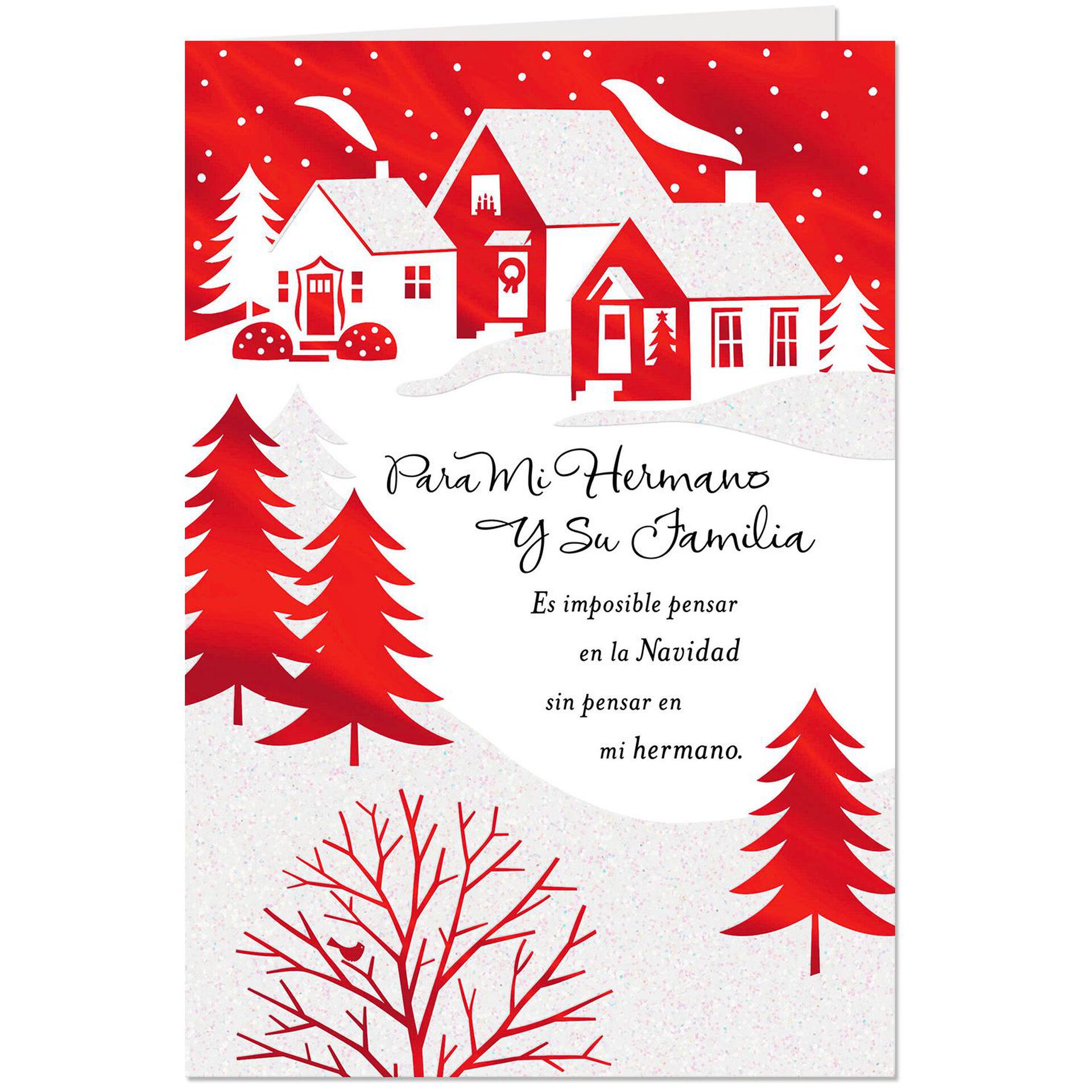 Houses and Trees Spanish-Language Christmas Card for Brother and Family