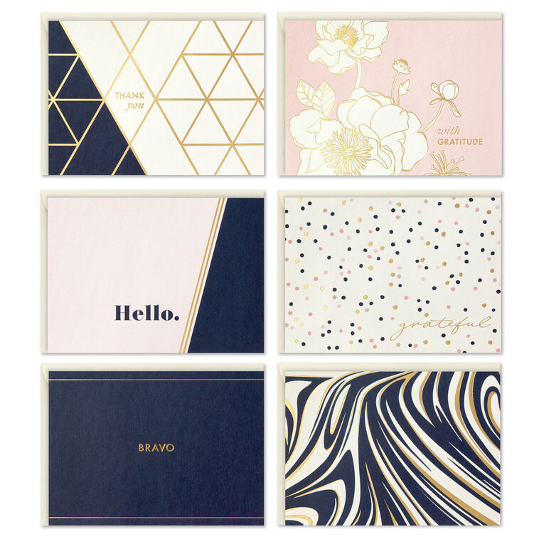 Modern Blush and Navy Boxed Blank Notes Assortment, Pack of 24