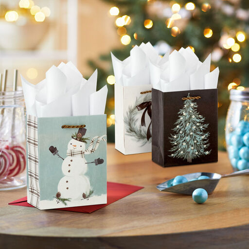 5.7" Luxe Black, Gray and White Small Christmas Gift Bags, 