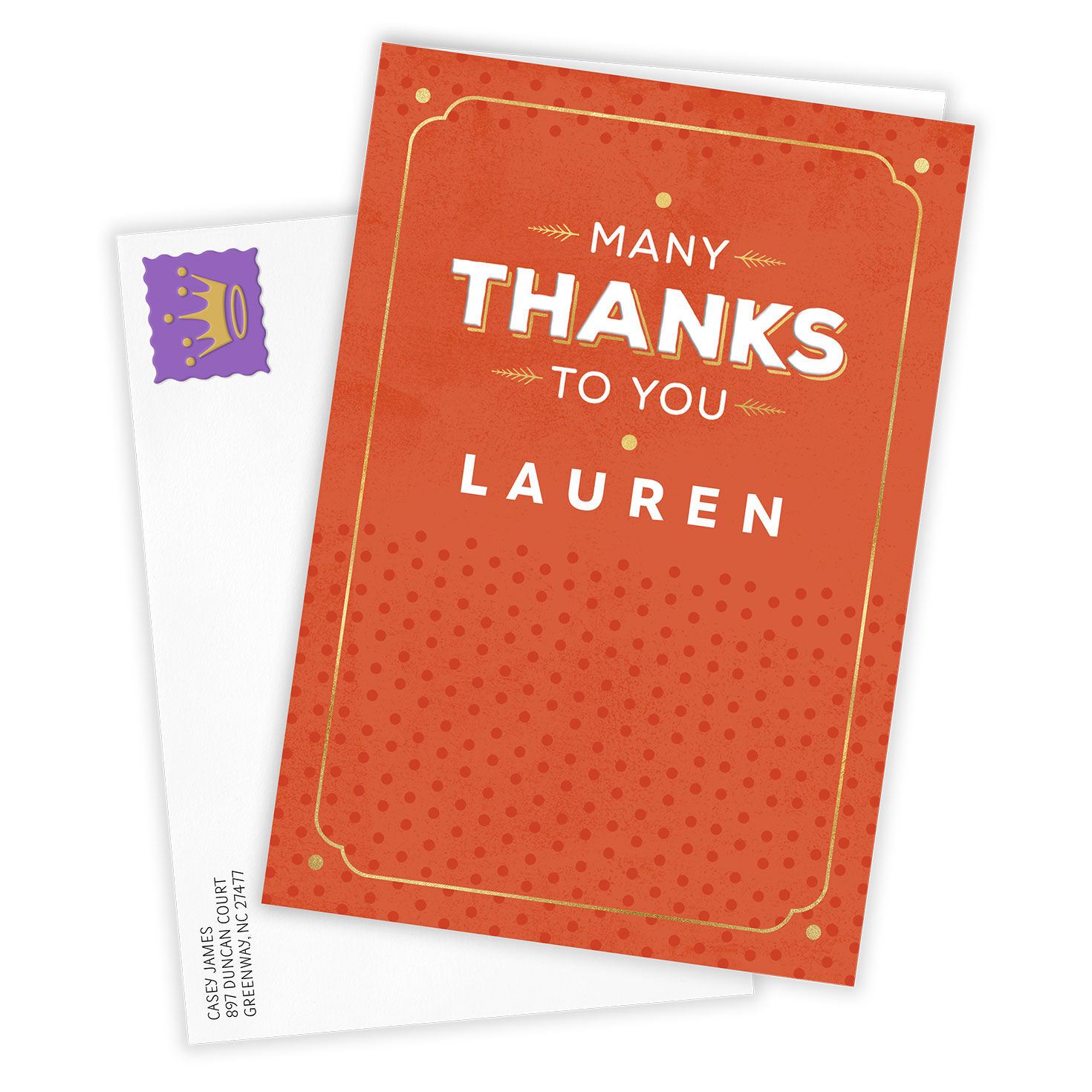 Personalized Orange and Gold Thank-You Card  image number 2