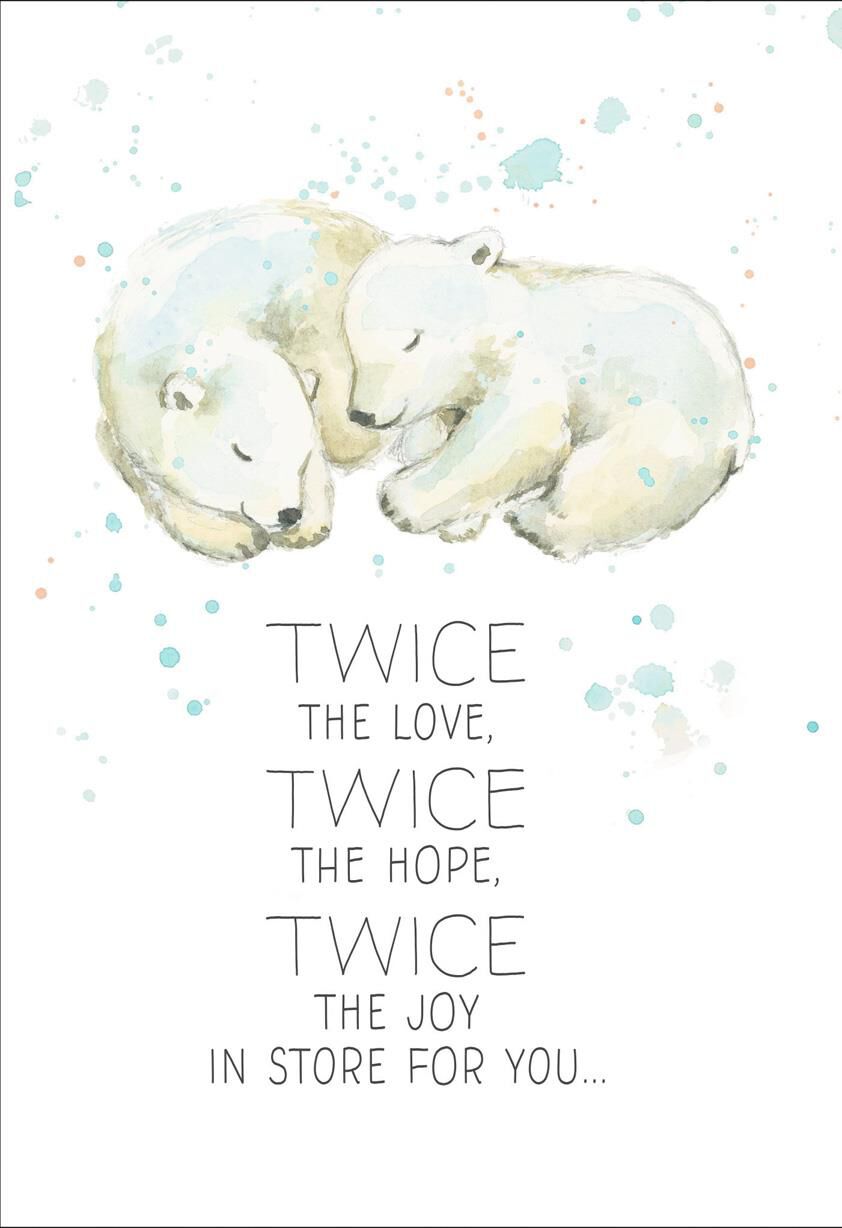 Polar Bear Cubs New Baby Twin Boys Card