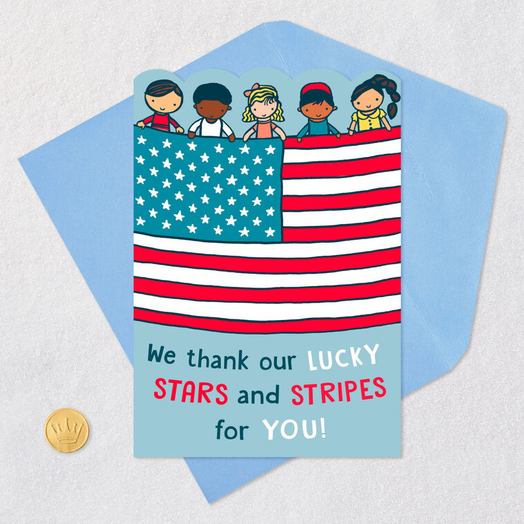 Thank You for Your Service Veterans Day Card from Kids Card Front with Envelope and Gold Seal image number 5