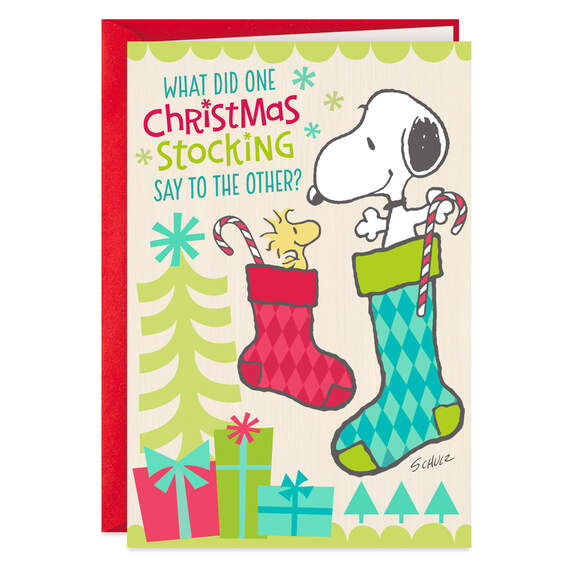 Peanuts® Snoopy and Woodstock in Stockings Funny Christmas Card, , large image number 1