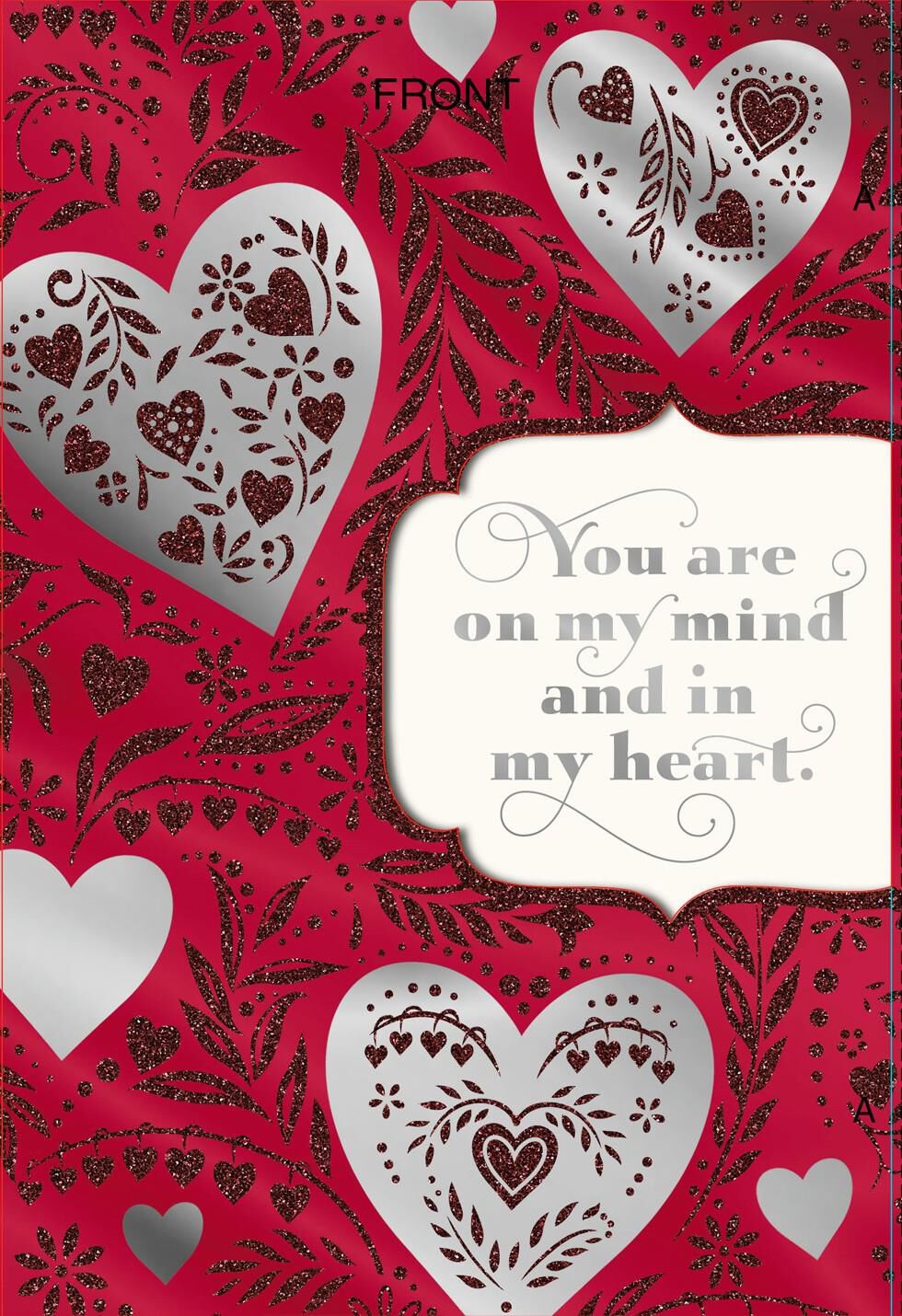 Silver Hearts With Glitter on Red Valentine's Day Card