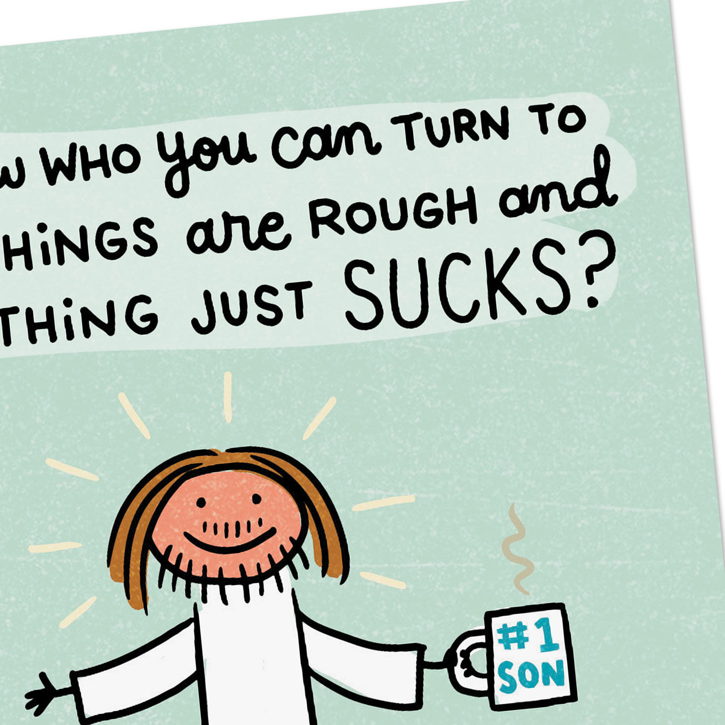 Jesus With Coffee Mug Funny Encouragement Card Card Front Detail image number 4