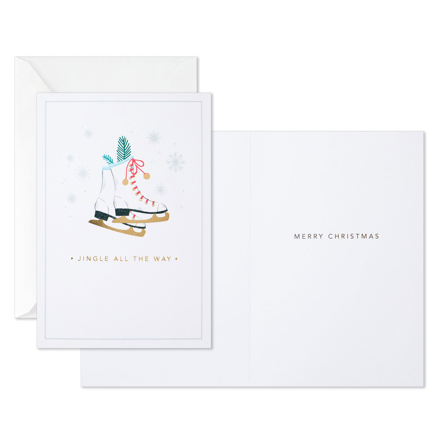 Ice Skates With Bells Christmas Cards Pack Card Front with Sentiment image number 3