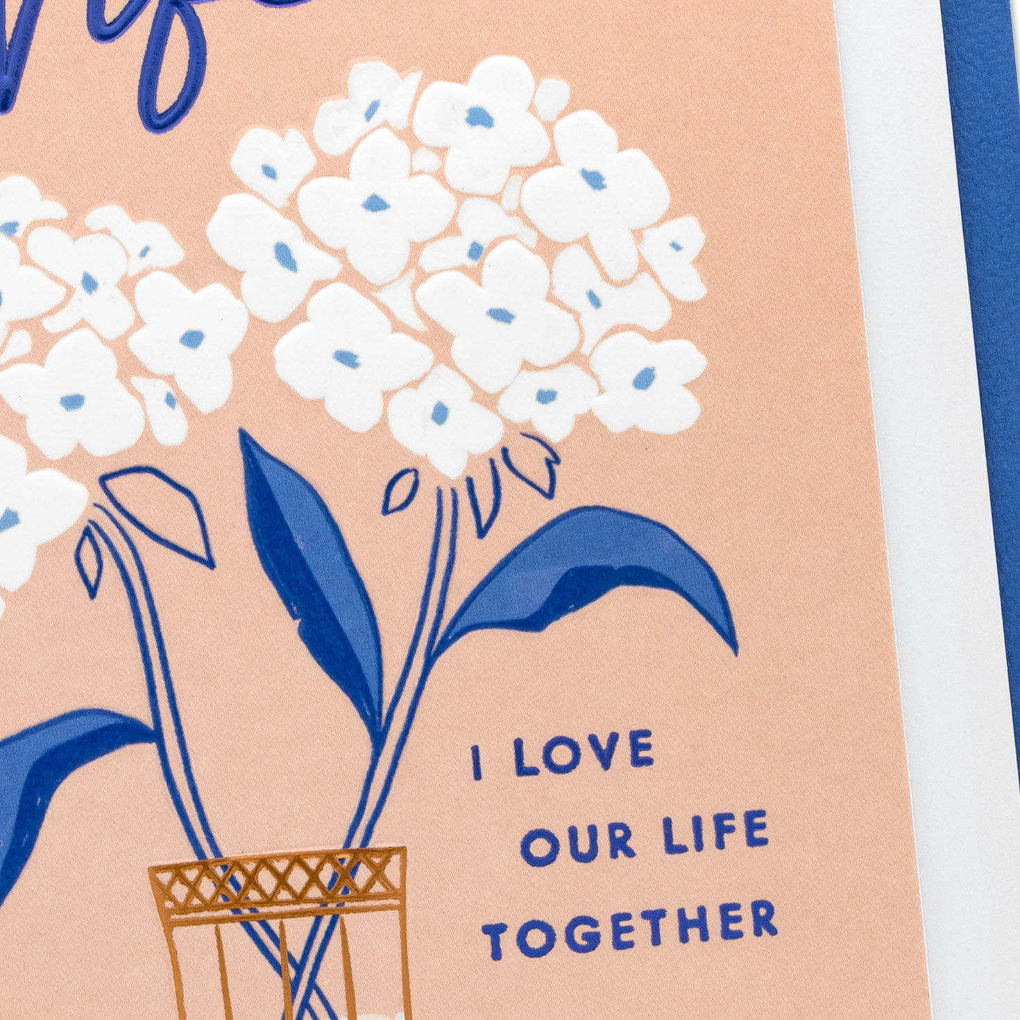 Blue and White Flowers in Vase Wife Anniversary Card Card Front Detail image number 4