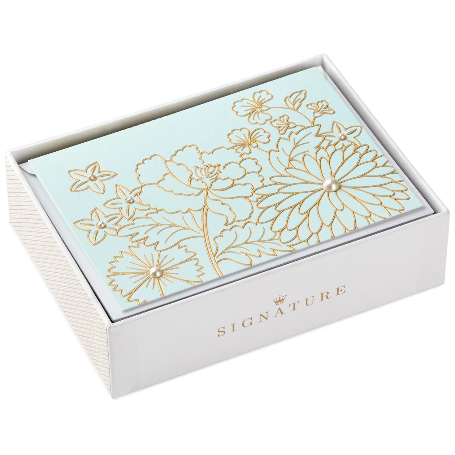 Details about   Hallmark THANK YOU Card by Signature ~ Paper Crafted Floral Display Gold & White