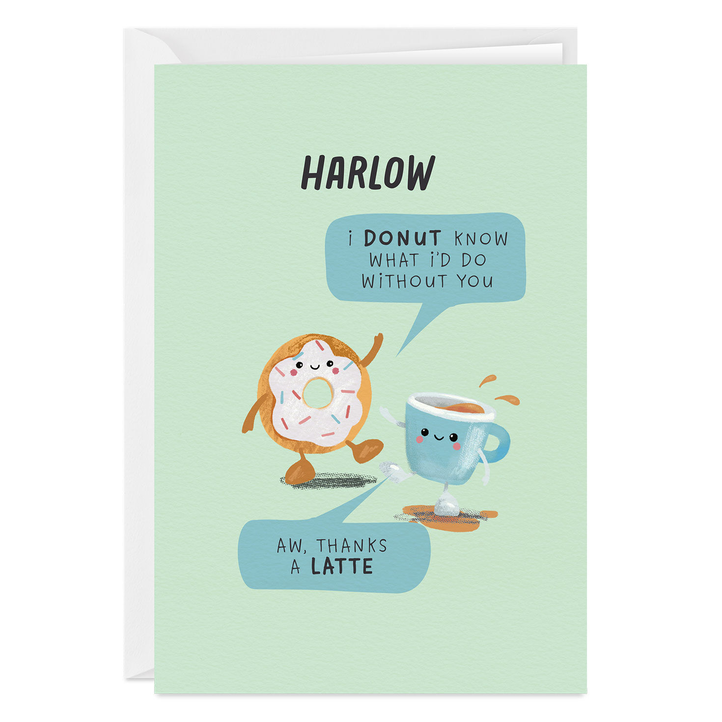 Donut and Latte Punny Custom Thank-You Card